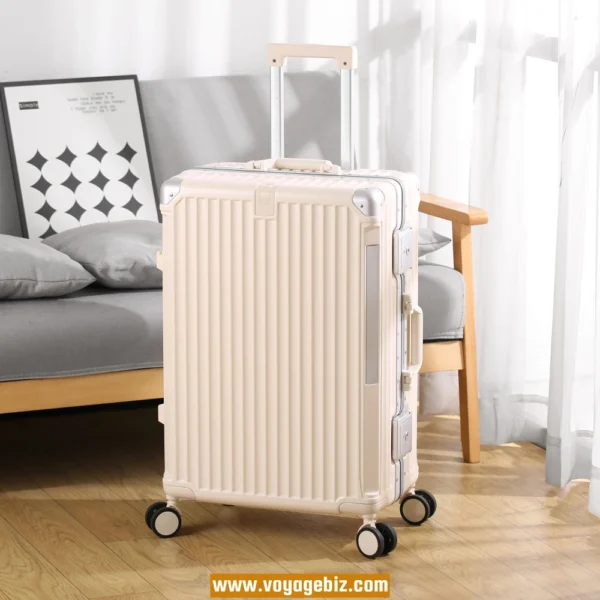 Wholesale&Custom  Aluminum Frame Trolley Suitcase ABS+PC | TSA Lock  | Charging Port & Phone Holder | Silent Wheels + Metal Corners | 20/24/26-inch Luggage  (4 Colors)PAHX2406