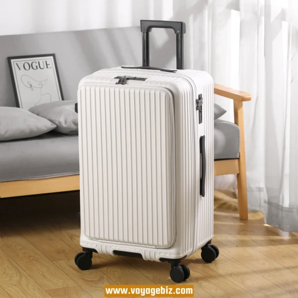 Wholesale Front-Access ABS+PC Suitcase | TSA Lock + USB Charging Port + Silent Wheels | 20"-26" Smart Travel Luggage with Cup Holder PZHX8038 - Image 3