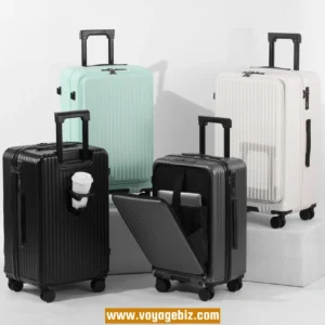 Wholesale Front-Access ABS+PC Suitcase | TSA Lock + USB Charging Port + Silent Wheels | 20"-26" Smart Travel Luggage with Cup Holder PZHX8038