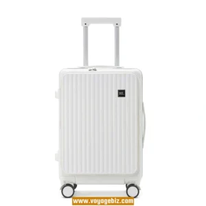 Front-Opening Aluminum Frame Trolley Luggage with TSA Lock, Charging Port, Silent 360° Spinner Wheels, and Foldable Cup Holder – 18/20/24-inch, ABS + PC, Black, White, Grey  PAHX1006