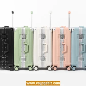 Multifunctional Aluminum Frame Trolley Luggage with TSA Lock, Charging Port, Foldable Cup Holder, and 360° Spinner Wheels – 20/22/24/26-inch, ABS, Available in Black, White, Light Blue, Lotus Pink, Green PAHX2003