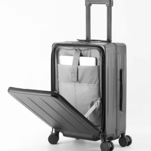 Slim Aluminum Frame ABS+PC Luggage | Front-Access Panel & Silent Wheels | TSA Lock, Cup Holder, Hook | 20"/24" Travel Suitcase (White/Gray/Black/Violet) PAHX8058