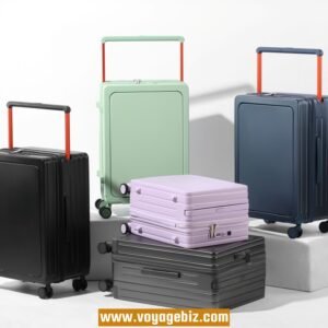 Front-Opening Trolley Luggage with TSA Lock, Charging Port, 360° Spinner Wheels, Wide Trolley Handle – 20/24-inch, ABS + PC, Available in White, Purple, Green, Black, Grey, Dark Blue  PZHX2321