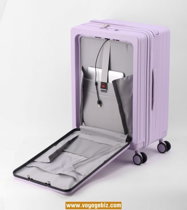 Front-Opening Trolley Luggage with TSA Lock, Charging Port, 360° Spinner Wheels, Wide Trolley Handle – 20/24-inch, ABS + PC, Available in White, Purple, Green, Black, Grey, Dark Blue  PZHX2321 - Image 18