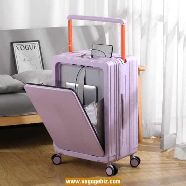 Front-Opening Trolley Luggage with TSA Lock, Charging Port, 360° Spinner Wheels, Wide Trolley Handle – 20/24-inch, ABS + PC, Available in White, Purple, Green, Black, Grey, Dark Blue  PZHX2321 - Image 2