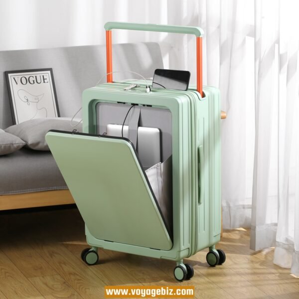 Front-Opening Trolley Luggage with TSA Lock, Charging Port, 360° Spinner Wheels, Wide Trolley Handle – 20/24-inch, ABS + PC, Available in White, Purple, Green, Black, Grey, Dark Blue  PZHX2321 - Image 4