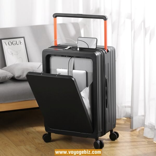 Front-Opening Trolley Luggage with TSA Lock, Charging Port, 360° Spinner Wheels, Wide Trolley Handle – 20/24-inch, ABS + PC, Available in White, Purple, Green, Black, Grey, Dark Blue  PZHX2321 - Image 3