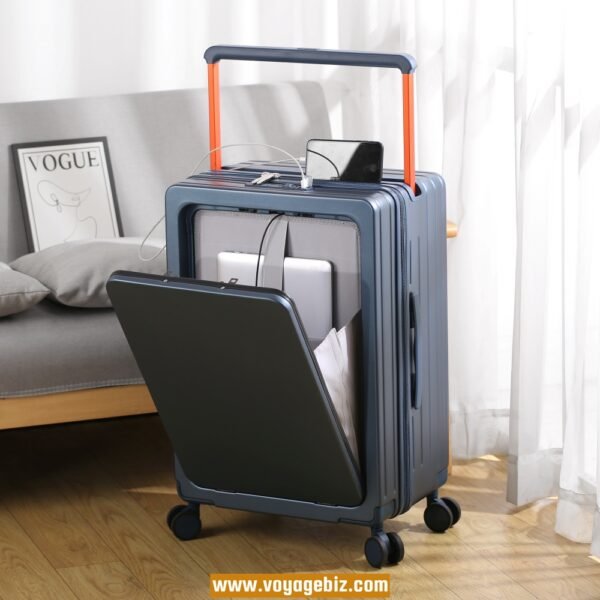 Front-Opening Trolley Luggage with TSA Lock, Charging Port, 360° Spinner Wheels, Wide Trolley Handle – 20/24-inch, ABS + PC, Available in White, Purple, Green, Black, Grey, Dark Blue  PZHX2321 - Image 5