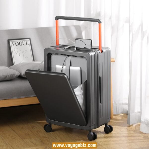 Front-Opening Trolley Luggage with TSA Lock, Charging Port, 360° Spinner Wheels, Wide Trolley Handle – 20/24-inch, ABS + PC, Available in White, Purple, Green, Black, Grey, Dark Blue  PZHX2321 - Image 6