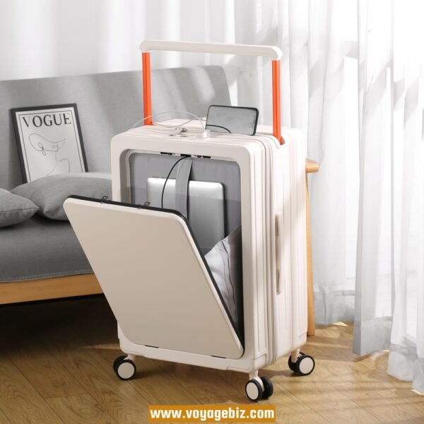 Front-Opening Trolley Luggage with TSA Lock, Charging Port, 360° Spinner Wheels, Wide Trolley Handle – 20/24-inch, ABS + PC, Available in White, Purple, Green, Black, Grey, Dark Blue  PZHX2321 - Image 7